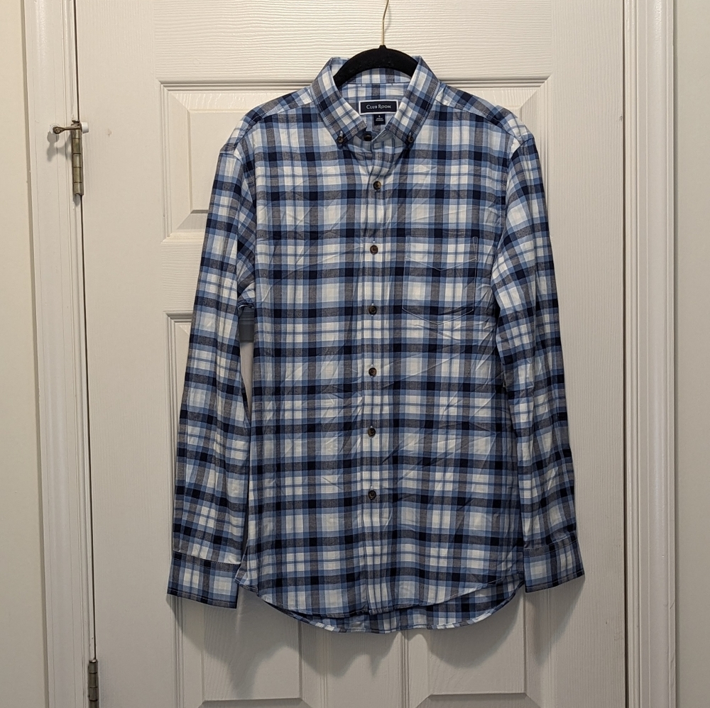 Club Room Regular Fit Brushed Plaid Shirt NWT